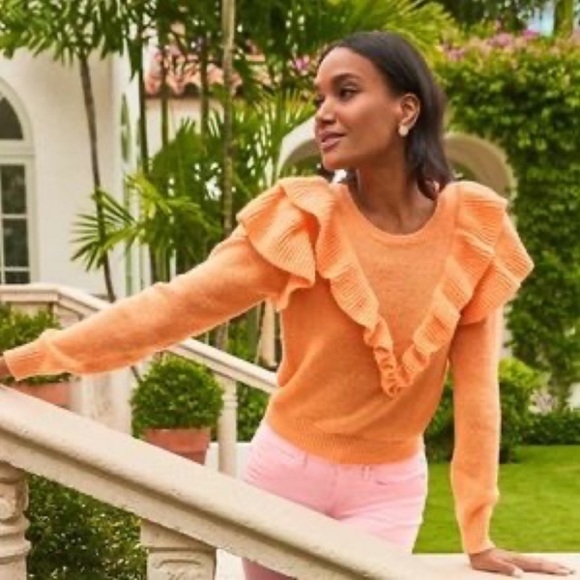 Lilly Pulitzer light orange sweater in XS. Ruffled collar and shoulders. - Picture 11 of 14